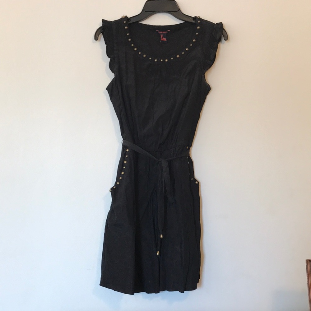 Little Black Dress with Pockets and Gold Detail